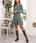 Rochie damă din tricot cu motive de raiat , mânecă lungă, croială cloș, toamnă/iarnă culoare Kaki,masura S