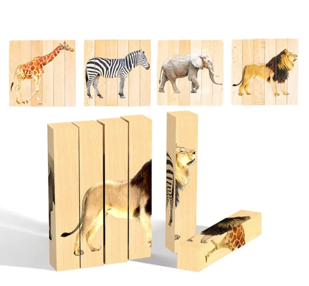 Puzzel Montessori din lemn 4-in -1 Animale Safari