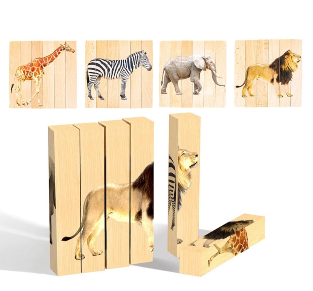 Puzzel Montessori din lemn 4-in -1 Animale Safari