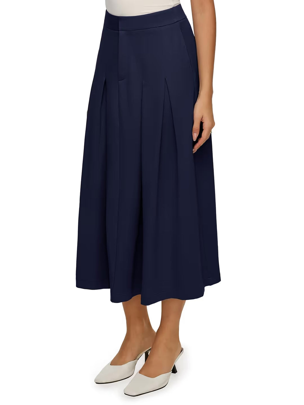 Fustă midi plisată linie A talie elastică culoare uni – bleumarin S