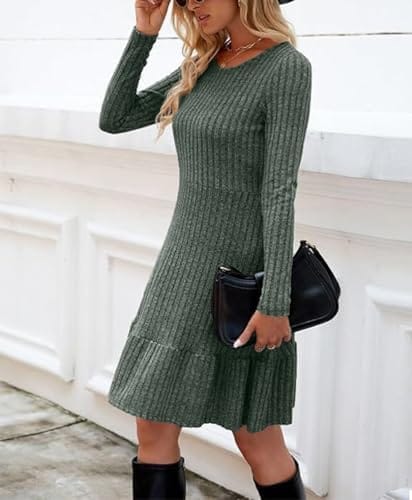 Rochie damă din tricot cu motive de raiat , mânecă lungă, croială cloș, toamnă/iarnă culoare Kaki,masura S