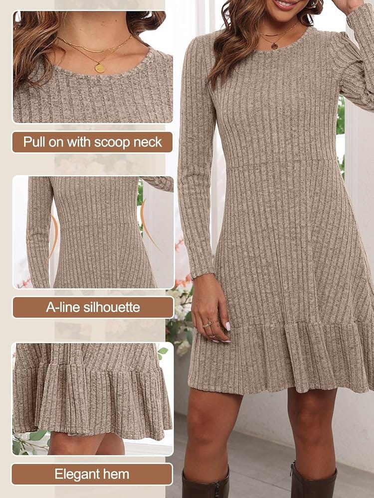 Rochie damă din tricot cu motive de raiat , mânecă lungă, croială cloș, toamnă/iarnă culoare bej ,masura XL