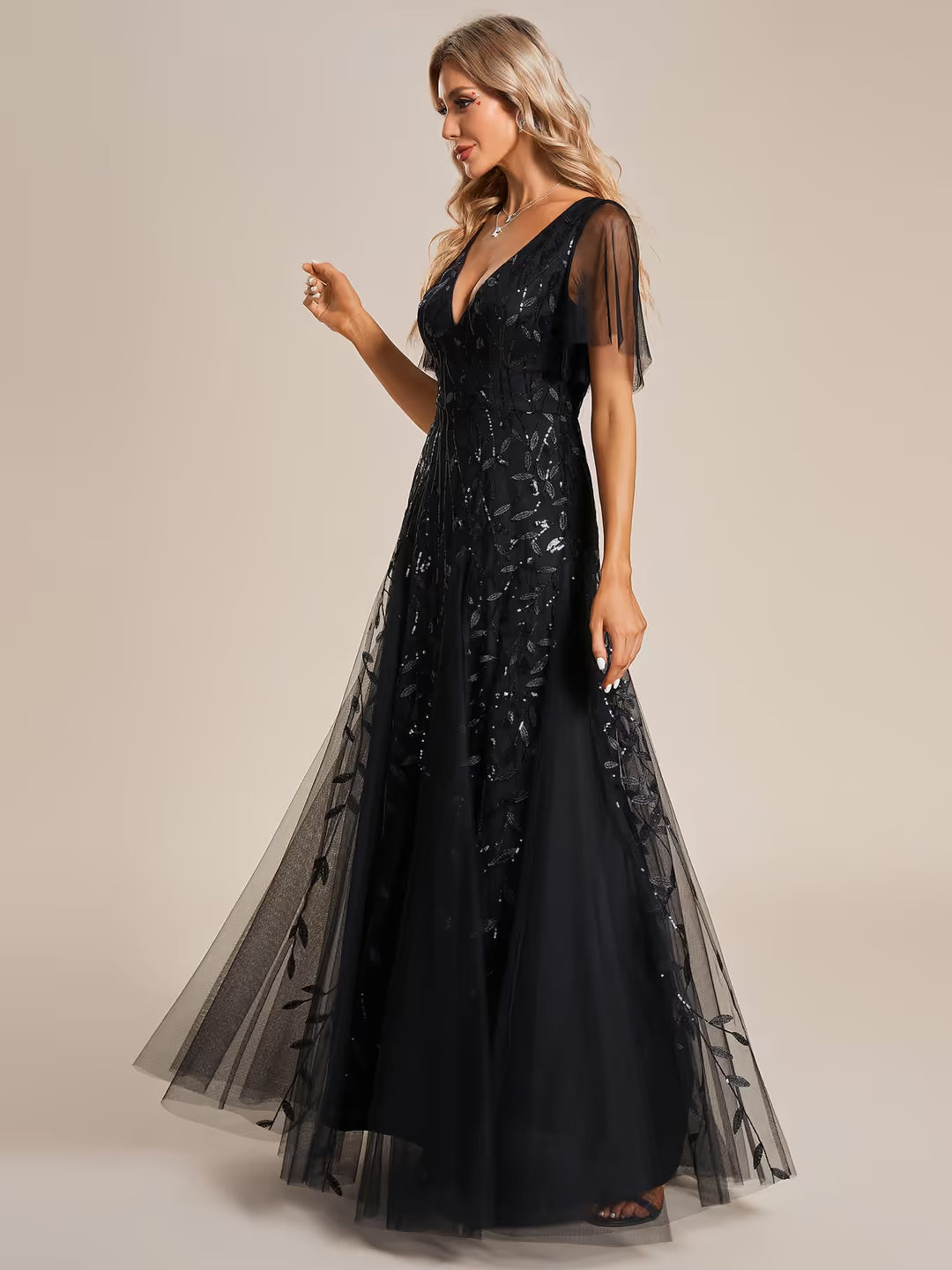 Ever-Pretty rochie de seară evazată cu decolteu în V mânecă scurtă elegantă