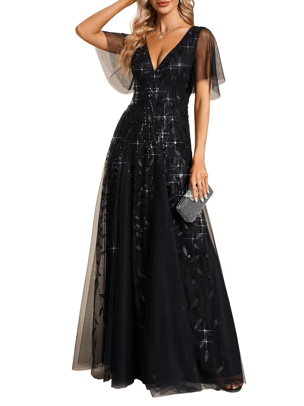 Ever-Pretty rochie de seară evazată cu decolteu în V mânecă scurtă elegantă