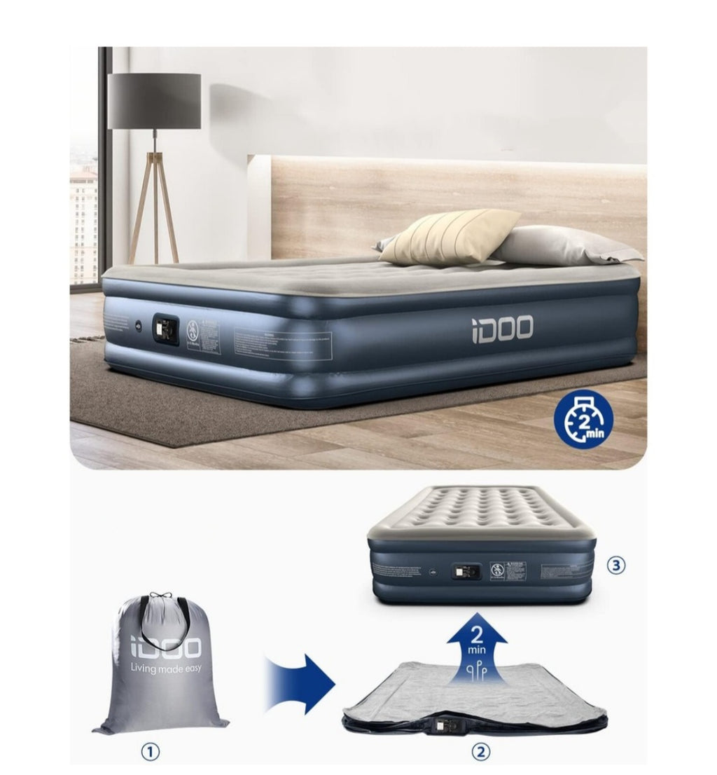 Saltea gonflabila dubla IDOO cu pompa electrica -confort premium pentru casa si camping