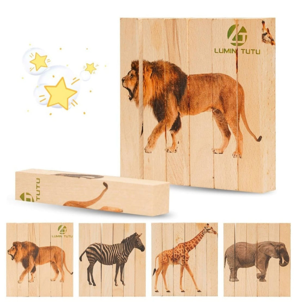 Puzzel Montessori din lemn 4-in -1 Animale Safari
