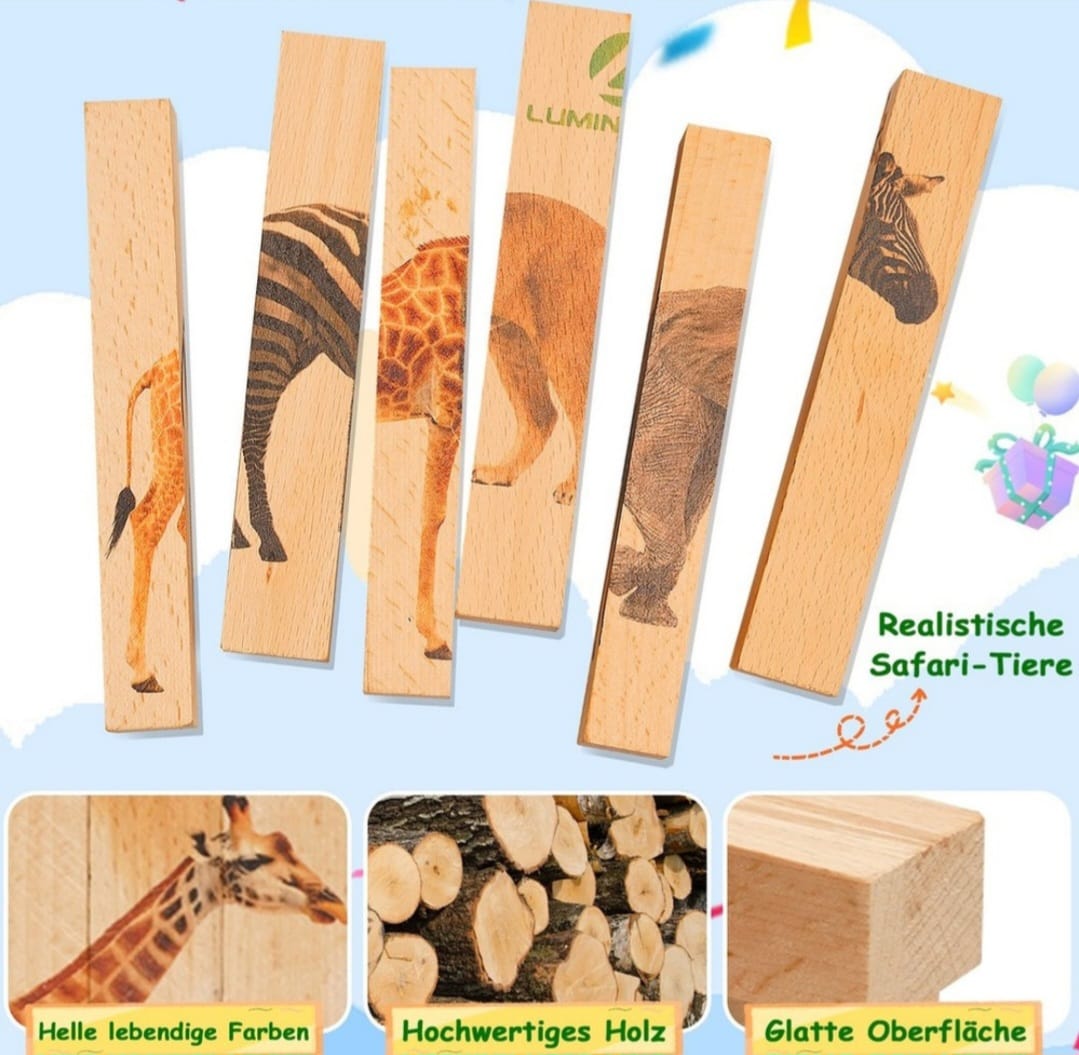 Puzzel Montessori din lemn 4-in -1 Animale Safari