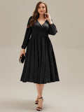 Rochie midi de cocktail pentru femei decolteu în V mânecă lungă – Negru 44