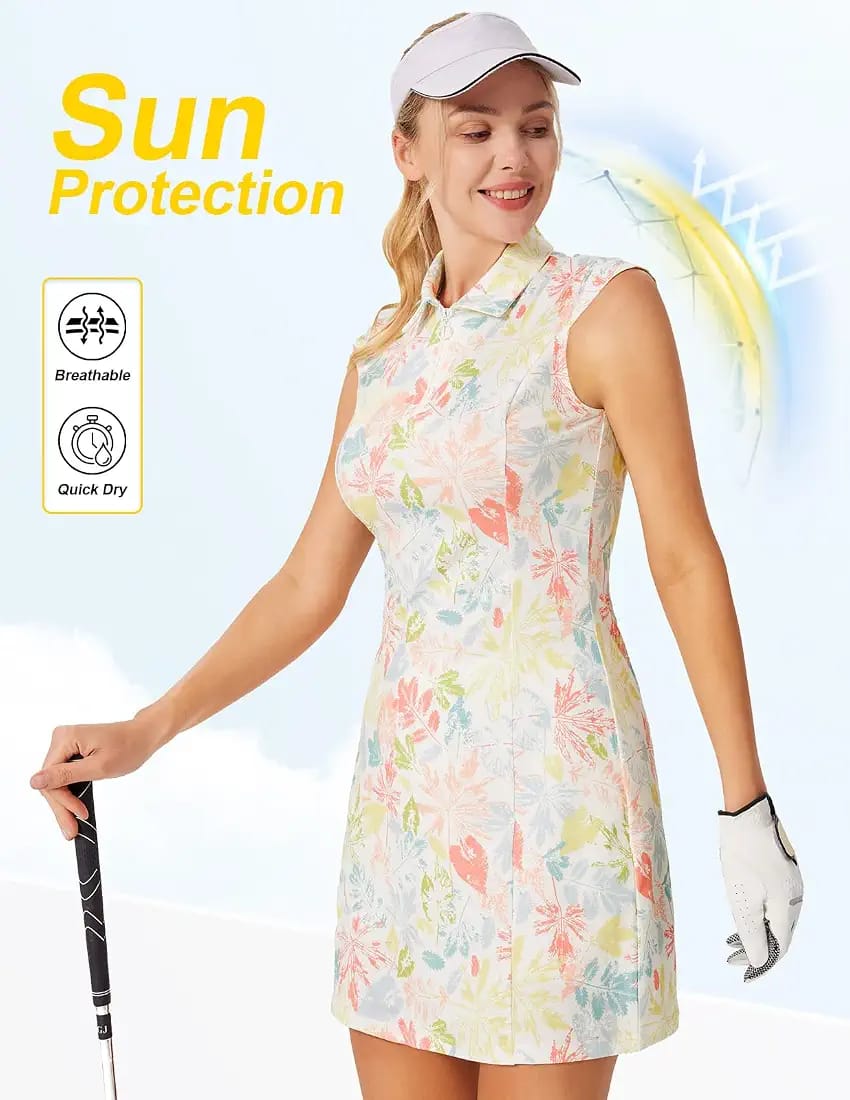 Rochie sport damă cu pantaloni scurți încorporați guler decupat -Marina