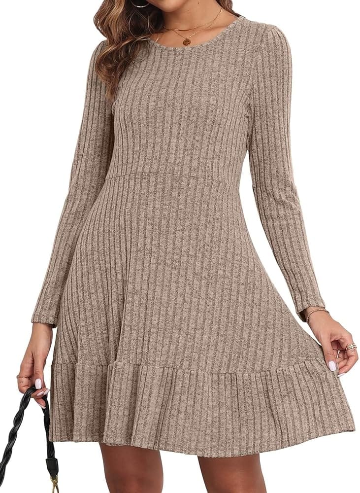 Rochie damă din tricot cu motive de raiat , mânecă lungă, croială cloș, toamnă/iarnă culoare bej ,masura XL