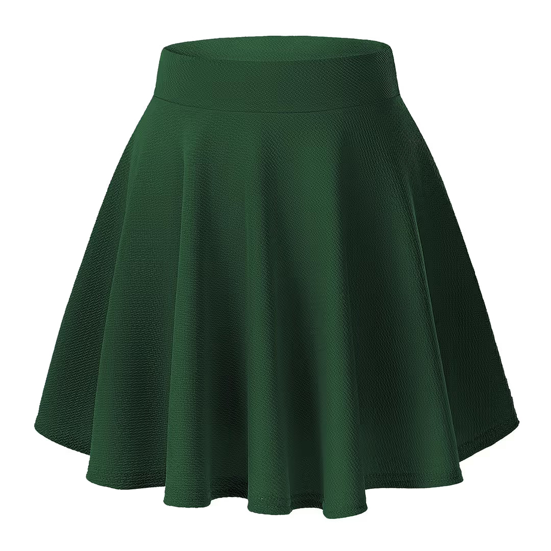 Fustă mini A-line damă talie înaltă elastic ,PLISATA – verde închis XL