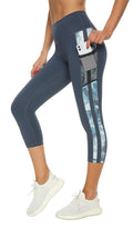 Colanți sport damă talie înaltă cu buzunar opaci capri