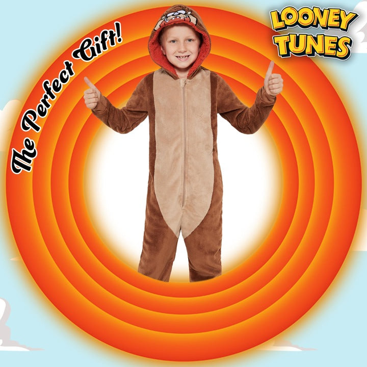 Salopeta plusata pentru copii Looney Tunes, gluga, model TAZ, maro, disponibila pentru trei categorii de varsta.7-8 ani,10-12 ani si 13-15 ani