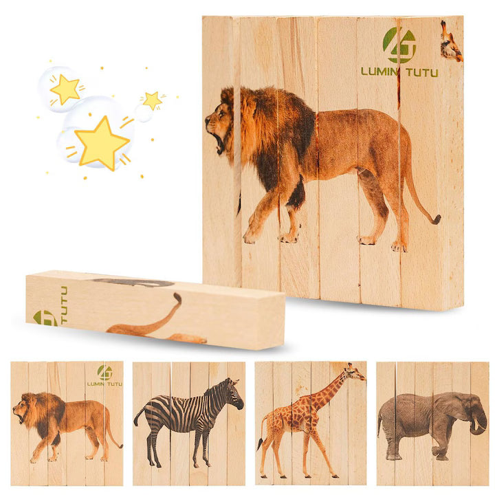 Puzzel Montessori din lemn 4-in -1 Animale Safari