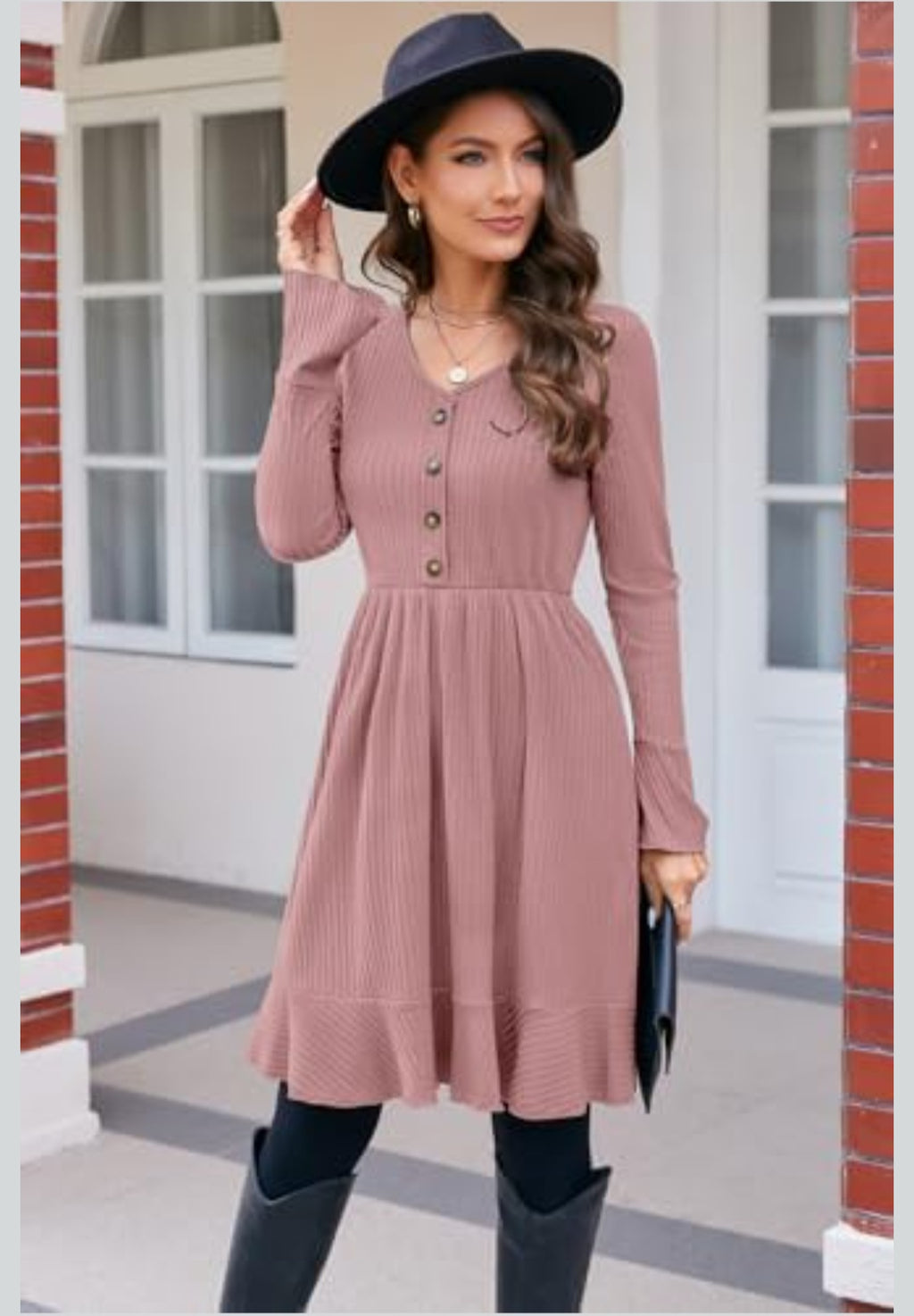 Rochie tricotata  pentru femei cu decoleteu in V si nasturi decorativi