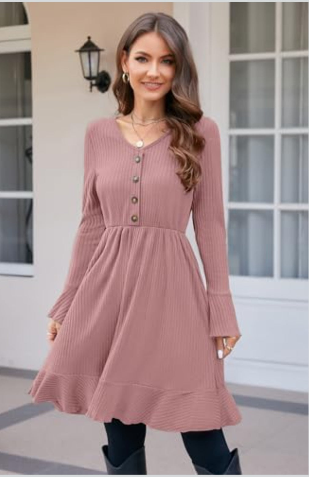 Rochie tricotata  pentru femei cu decoleteu in V si nasturi decorativi