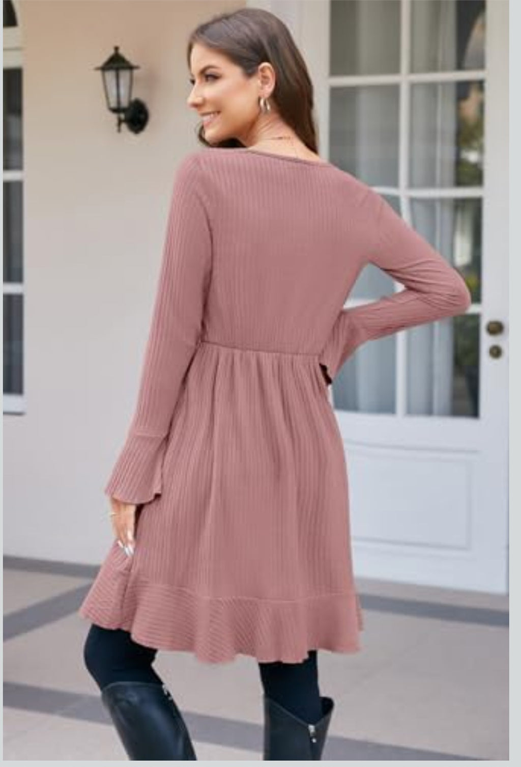 Rochie tricotata  pentru femei cu decoleteu in V si nasturi decorativi