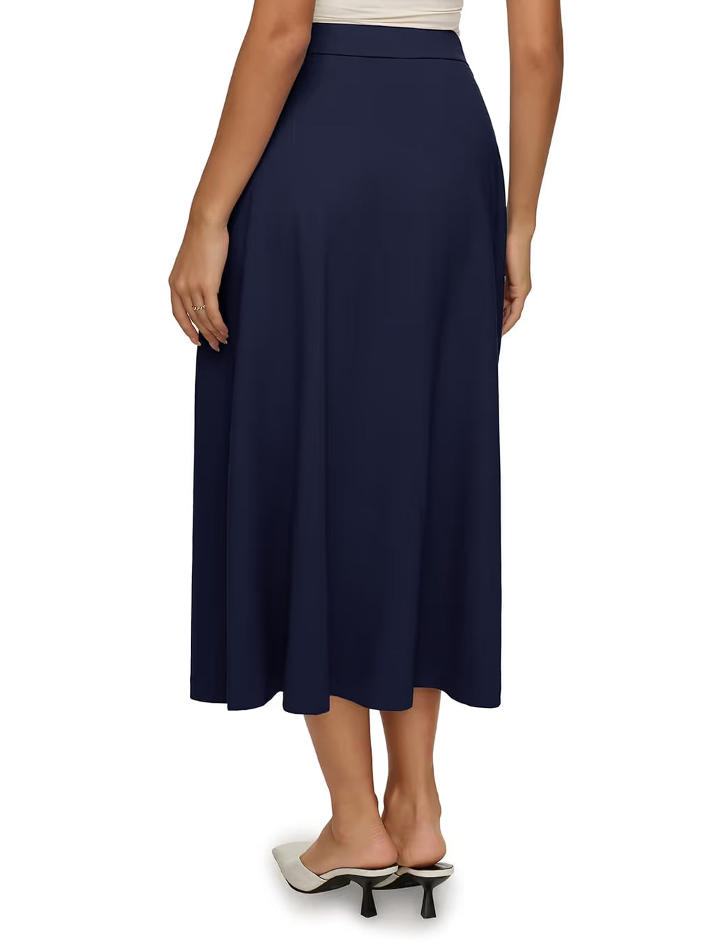 Fustă midi plisată linie A talie elastică culoare uni – bleumarin S